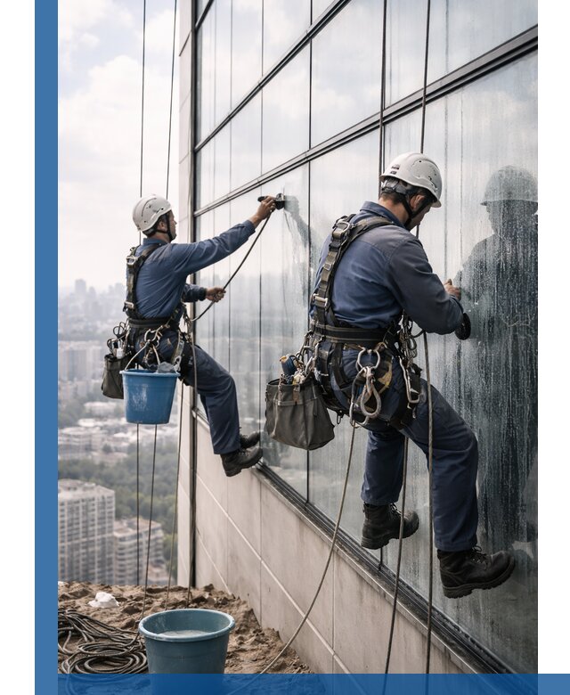 Профессиональная мойка фасадных окон альпинистами в Коломне