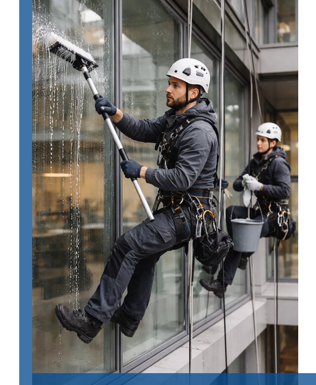 Профессиональная мойка витражей промышленными альпинистами в Коломне