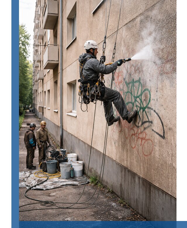 Удаление граффити с фасада в Коломне без следов и повреждений