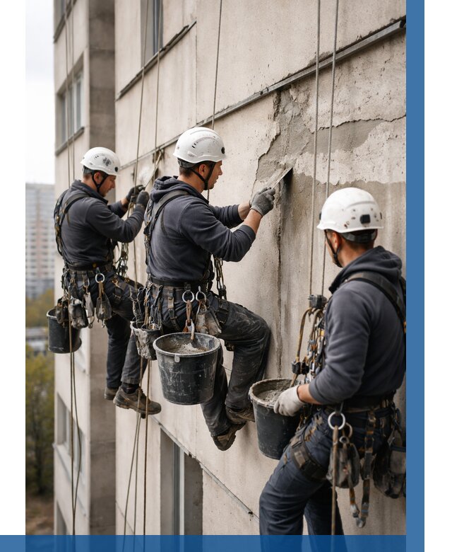 Ремонт бетонных элементов фасада в Коломне от 2535 р. | ВЫСОТНИК-Клм