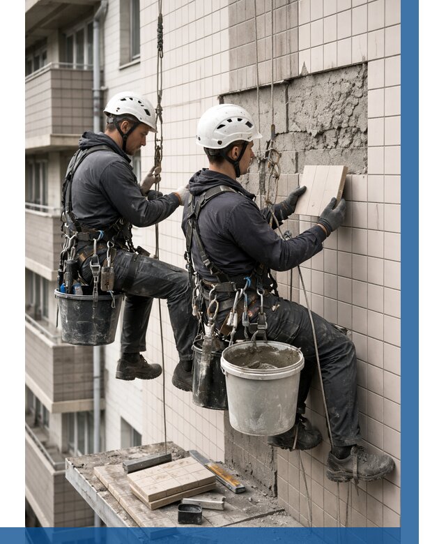 Ремонт облицовки фасада плиткой в Коломне от 1825 р. | ВЫСОТНИК-Клм