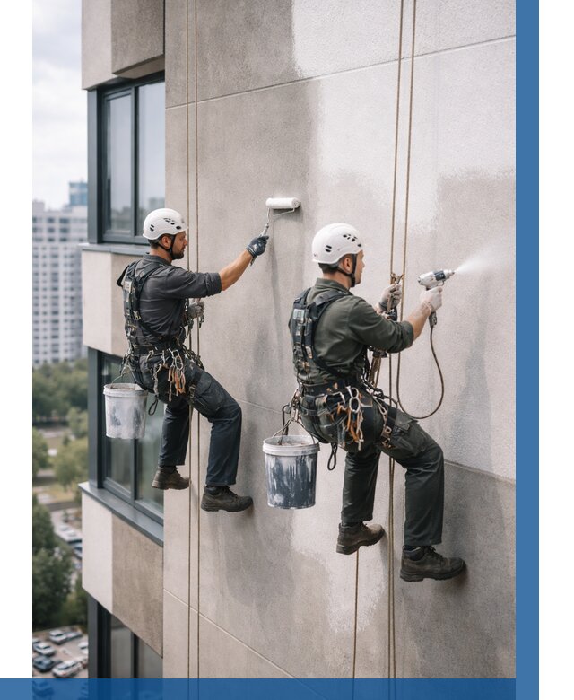 Покраска фасада альпинистами в Коломне от 304 р. | ВЫСОТНИК-Клм