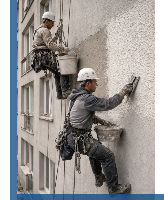 Нанесение декоративной штукатурки короед на фасад в Коломне