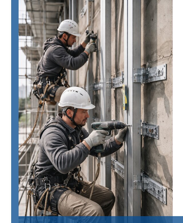 Монтаж и крепление подсистемы вентфасада в Коломне