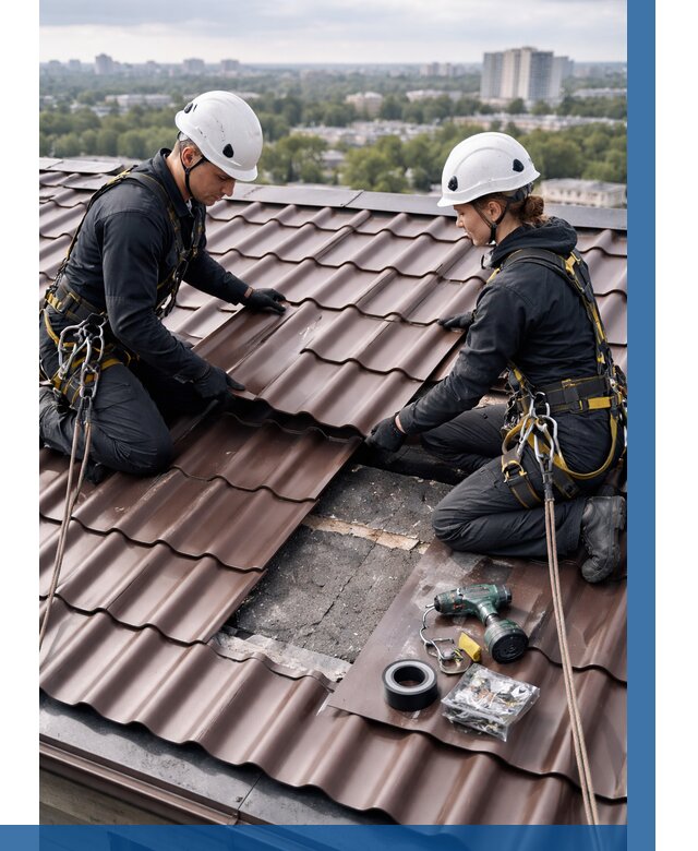 Ремонт металлочерепицы на крыше в Коломне от 913 р. | ВЫСОТНИК-Клм