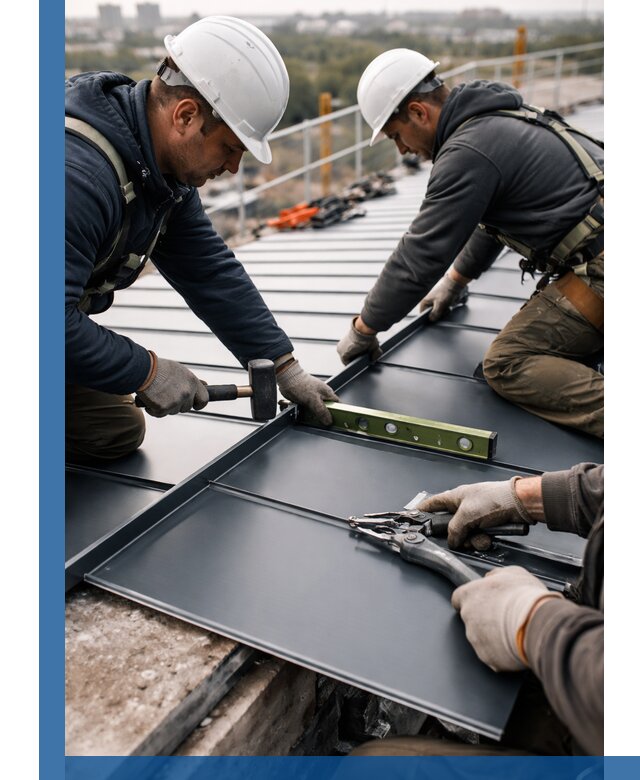 Монтаж фальцевой кровли в Коломне для промышленных зданий