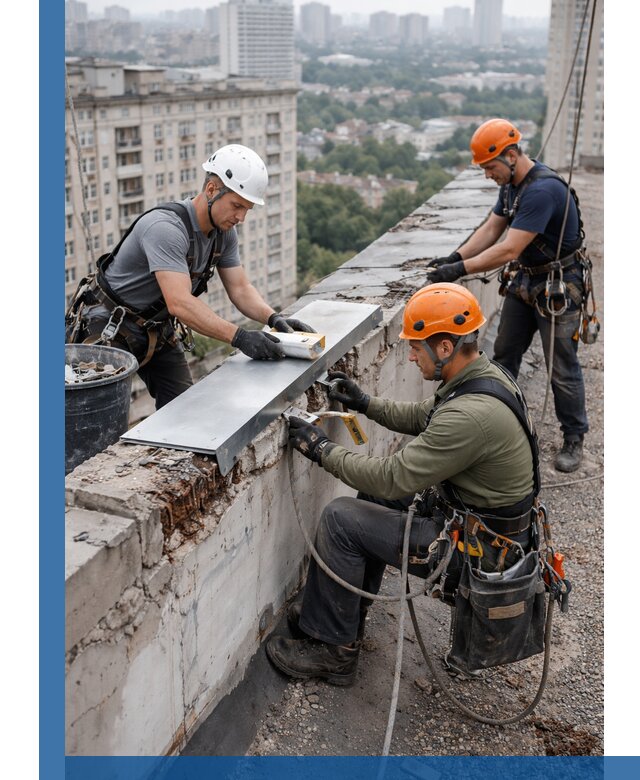 Ремонт парапета на кровле в Коломне, высотные работы с гарантией