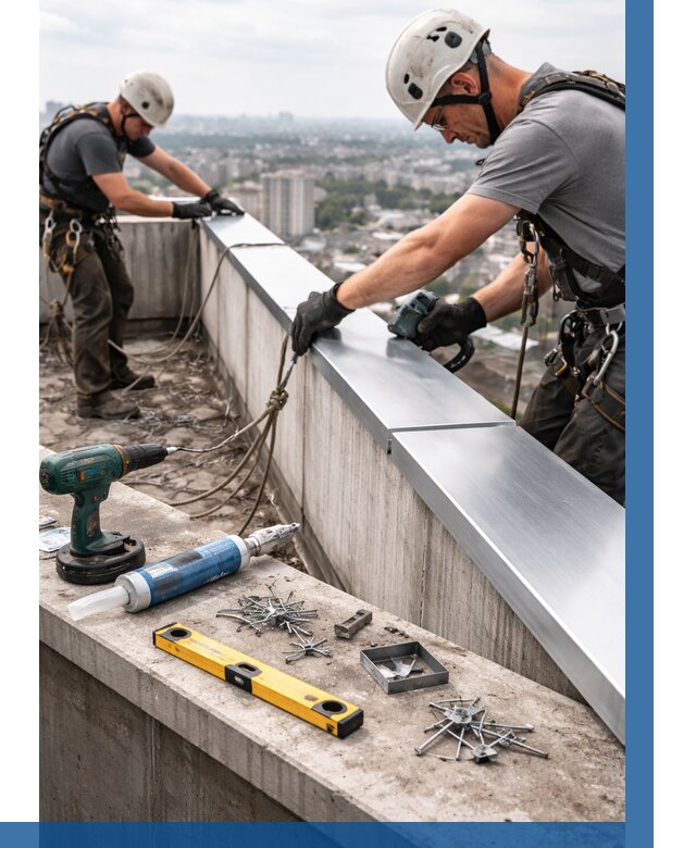 Монтаж парапетных крышек в Коломне от 811 р. | ВЫСОТНИК-Клм