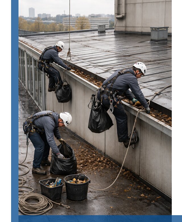 Очистка кровли по периметру в Коломне силами промышленных альпинистов