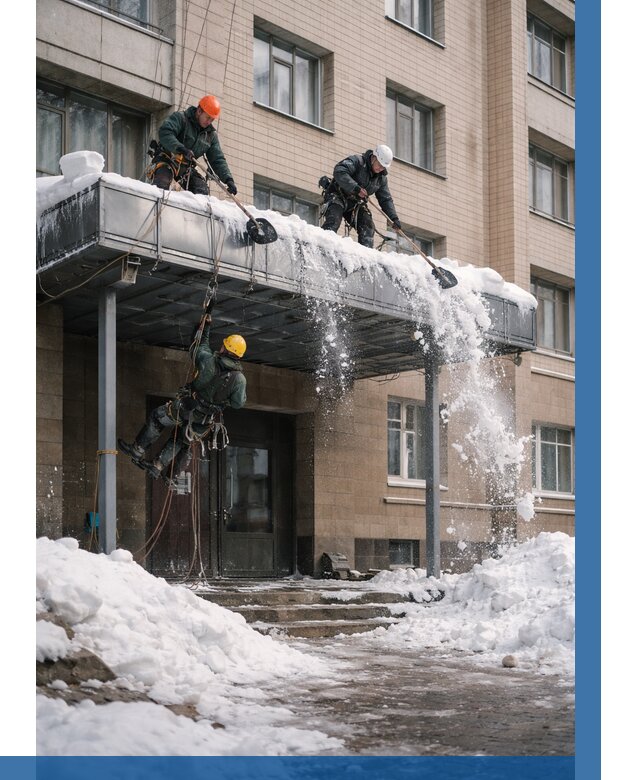 Очистка козырьков от снега в Коломне от 3549 р. | ВЫСОТНИК-Клм