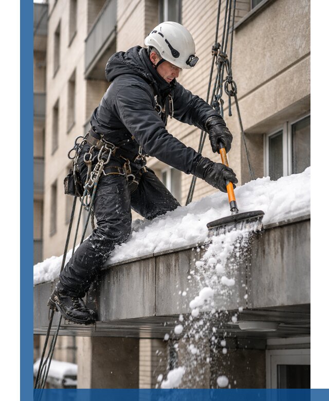 Очистка козырьков от снега в Коломне круглогодично безопасно