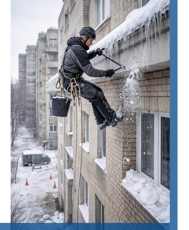 Удаление наледи с карнизов в Коломне от 355 р. | ВЫСОТНИК-Клм