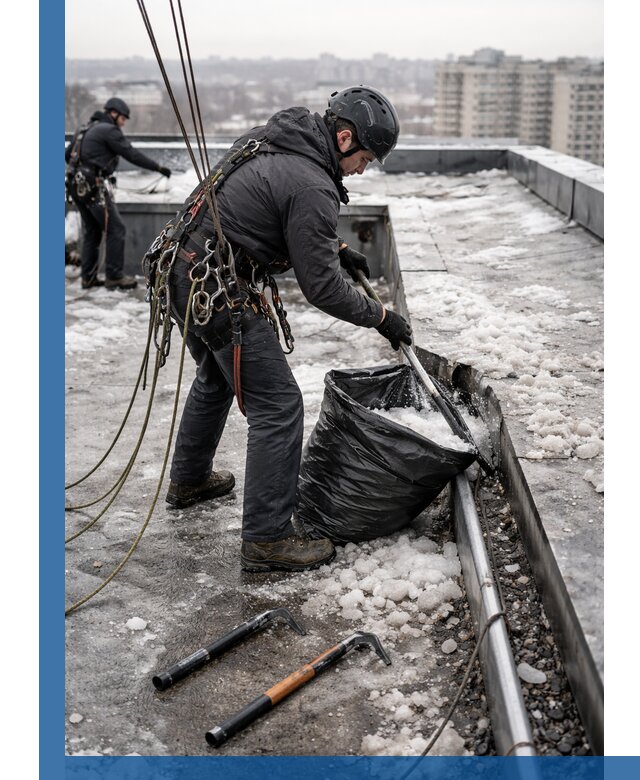 Аварийная очистка кровли в Коломне от промальпинистов