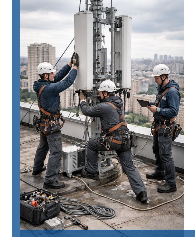 Монтаж антенн связи на крыше в Коломне с вводом в эксплуатацию