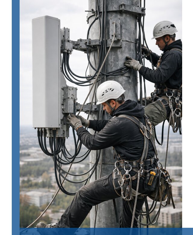 Монтаж оборудования связи на мачте в Коломне с пусконаладкой