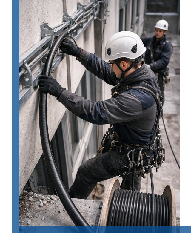 Протяжка кабеля питания на высоте в Коломне с гарантией безопасности и качества