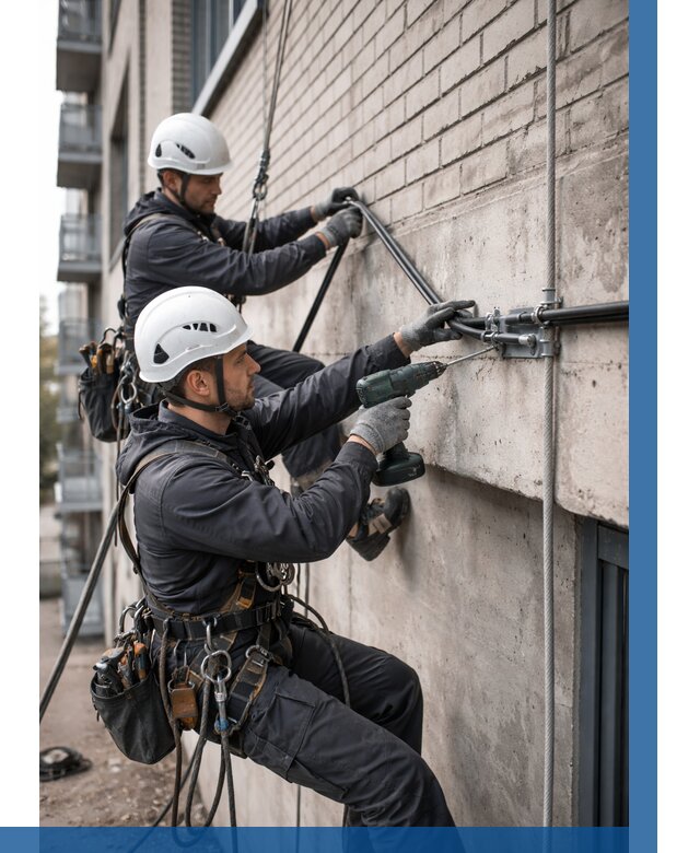 Крепление кабеля на фасаде в Коломне от 355 р. | ВЫСОТНИК-Клм