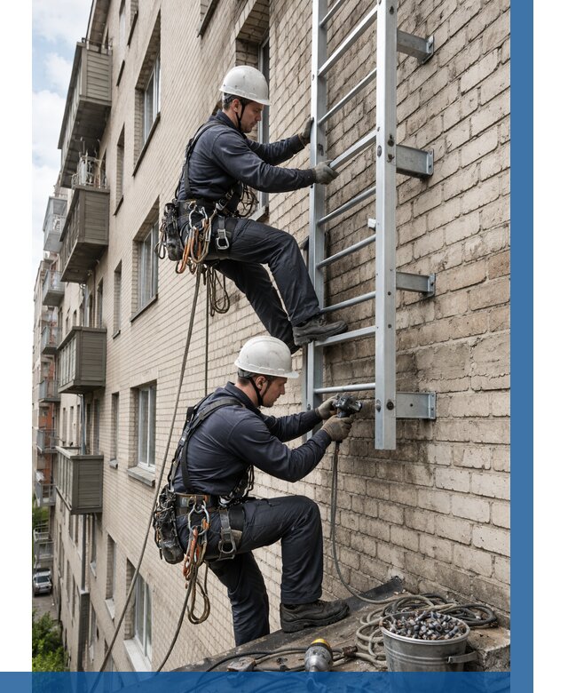 Монтаж пожарной лестницы в Коломне от 25348 р заказать у ВЫСОТНИК-Клм