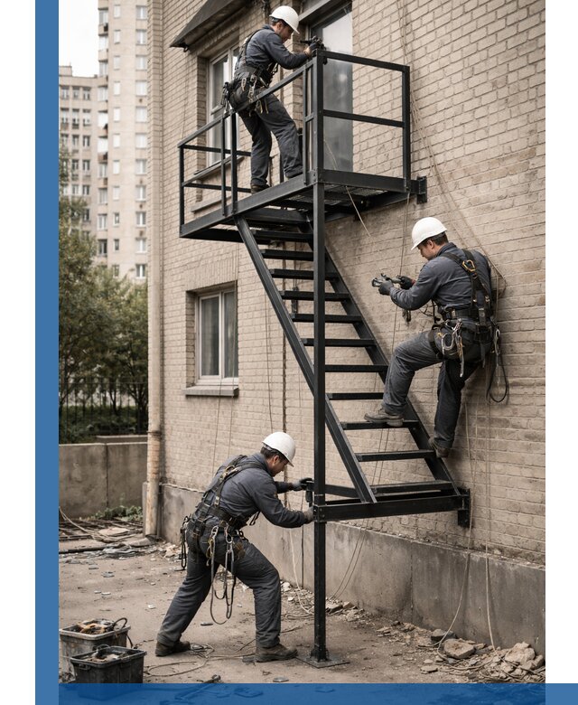 Монтаж пожарной лестницы в Коломне, установка и крепление