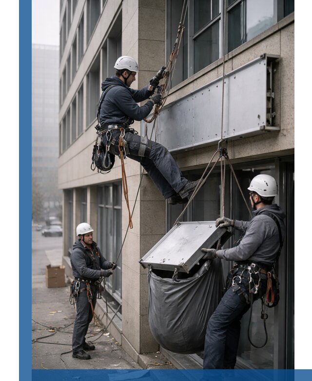 Демонтаж рекламной вывески с высотными работами в Коломне