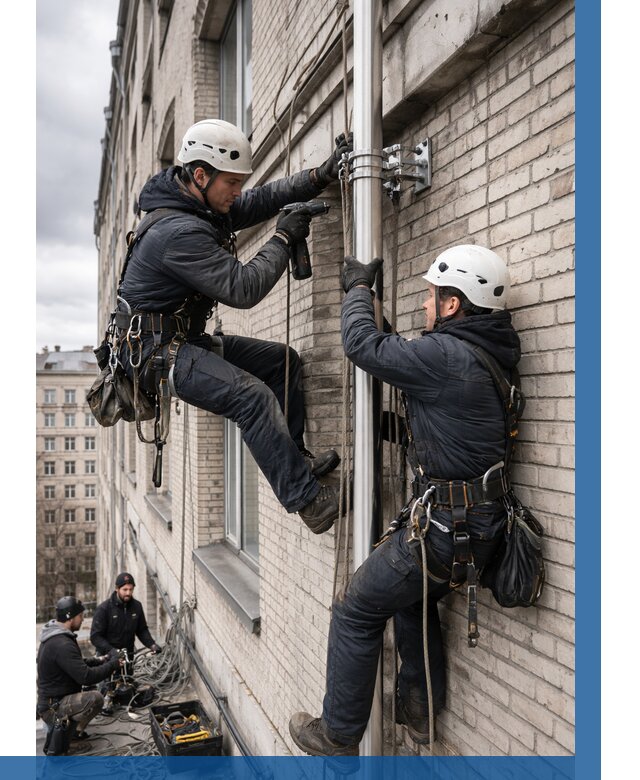 Монтаж флагштока на здании в Коломне от 6590 р. | ВЫСОТНИК-Клм