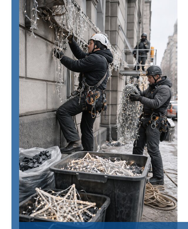 Демонтаж новогоднего оформления и гирлянд в Коломне