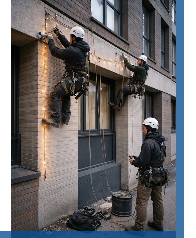 Монтаж гирлянд на фасаде в Коломне от 3549 р. | ВЫСОТНИК-Клм