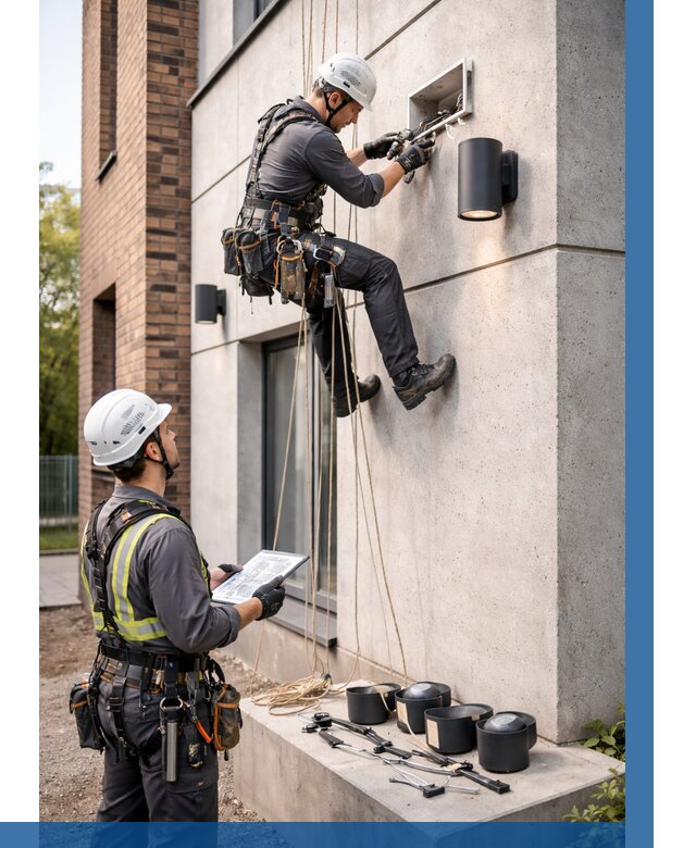 Монтаж фасадного освещения в Коломне от 2535 р. | ВЫСОТНИК-Клм