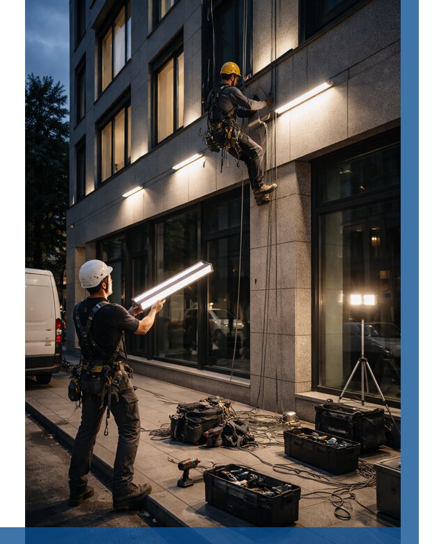 Монтаж архитектурной подсветки здания в Коломне от 2535 р.|ВЫСОТНИК-Клм