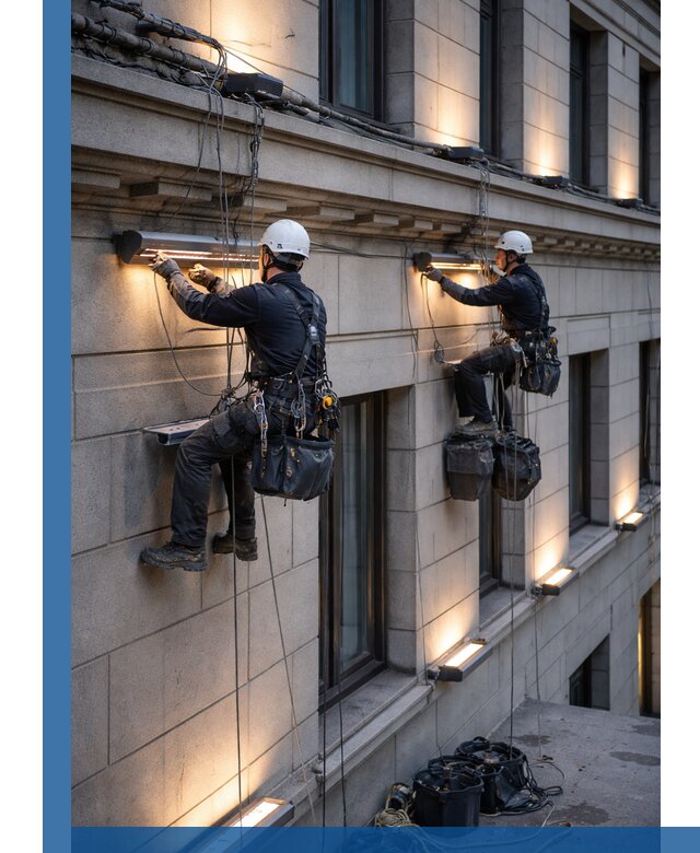 Монтаж архитектурной подсветки фасадов зданий в Коломне