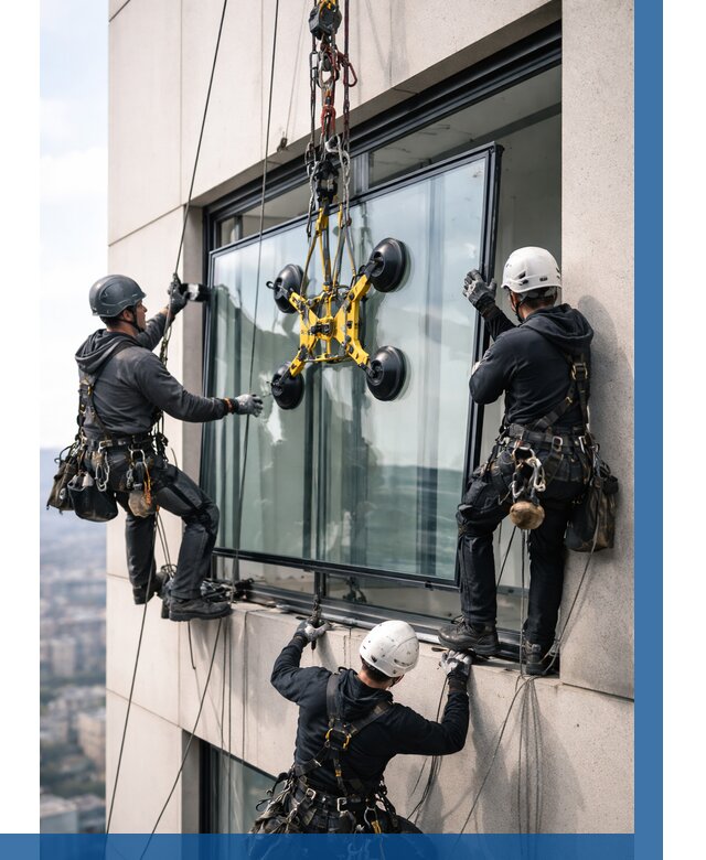 Монтаж стеклопакетов на высоте в Коломне от 3244 р. | ВЫСОТНИК-Клм