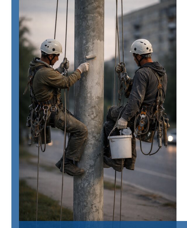 Покраска опор освещения и антикоррозийная защита в Коломне