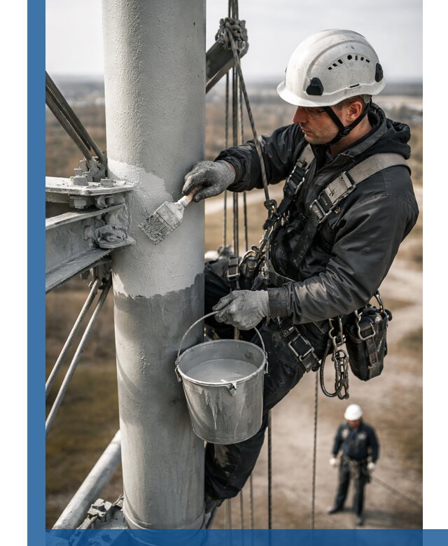 Покраска мачт связи в Коломне промышленными альпинистами