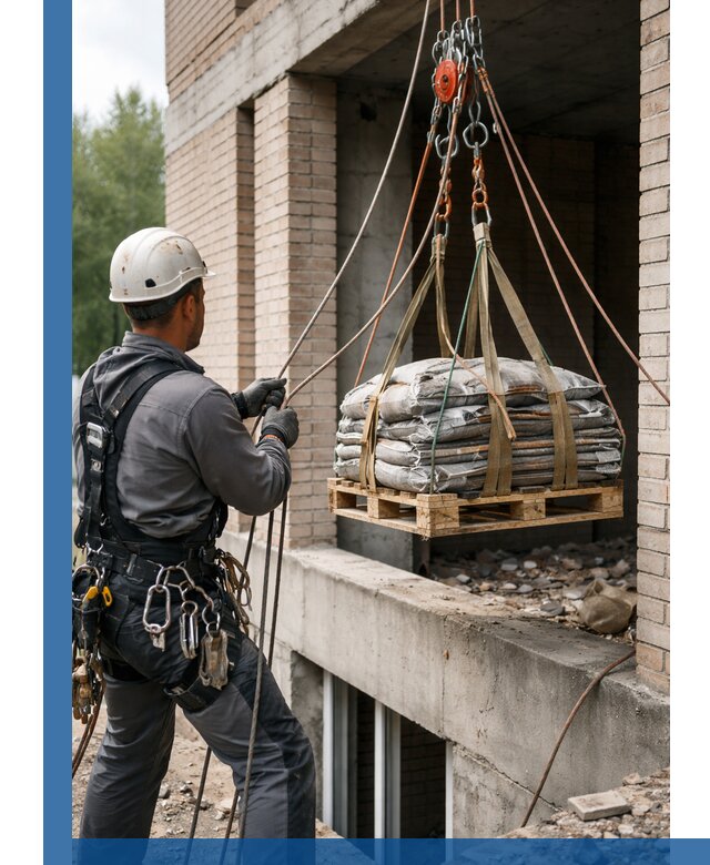 Подъем материалов на этаж веревками в Коломне оперативно