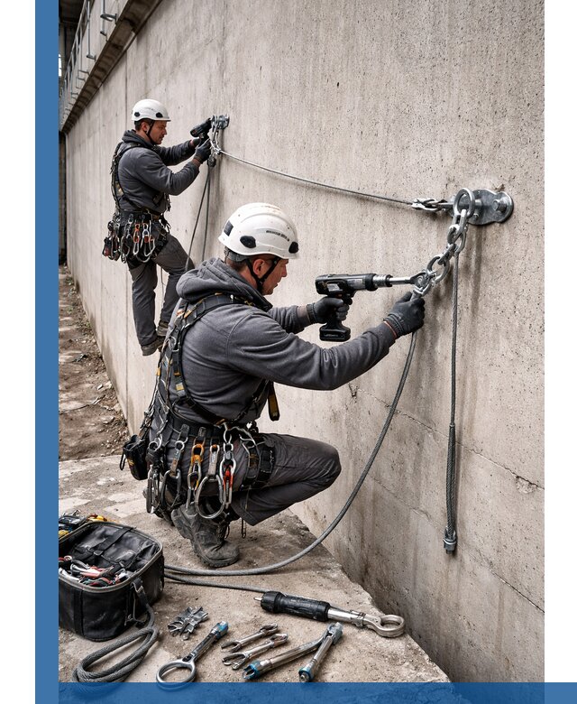 Монтаж анкерных линий высотной безопасности в Коломне