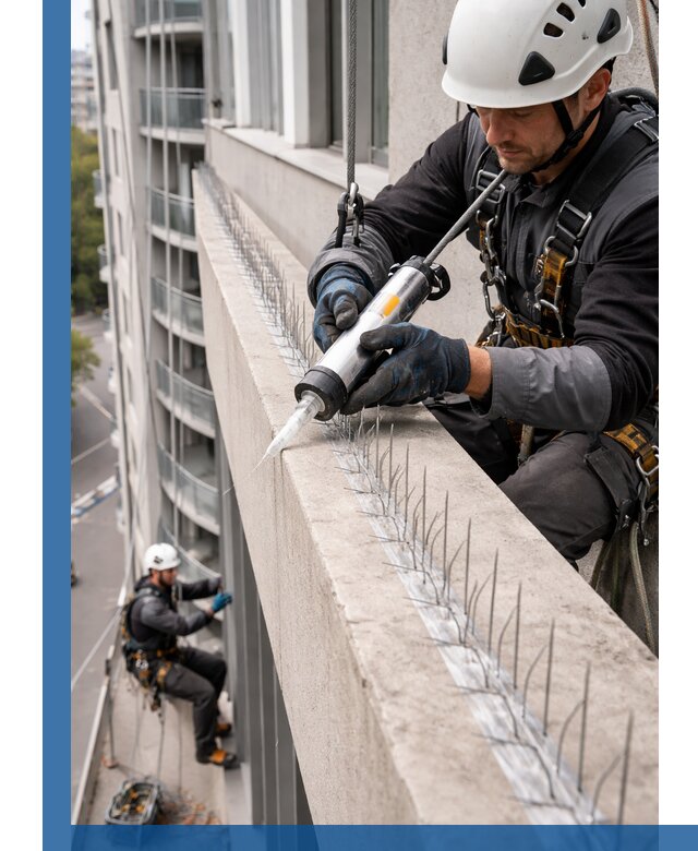 Установка шипов от птиц на фасадах и кровлях в Коломне